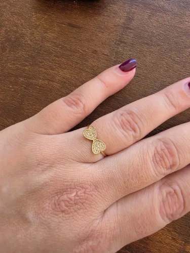 Anel ouro 18k laço com zirconias