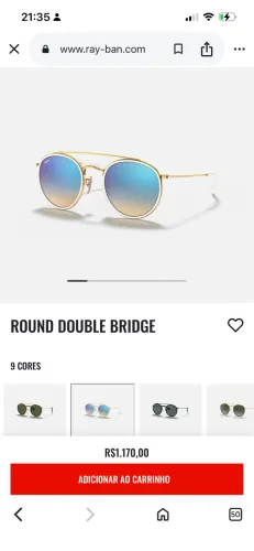 Óculos de Sol Ray-Ban Round Double Bridge Azul.