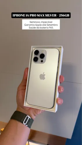 iPhone 14 Pro Max Silver 256GB, Seminovo impecável 96%, com Garantia Apple