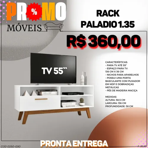Rack Paladio 1.36 Bechara para TV até 55 polegadas