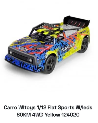 Carro Wltoys 1/12 Flat Sports W/leds 60KM 4WD Yellow 124020