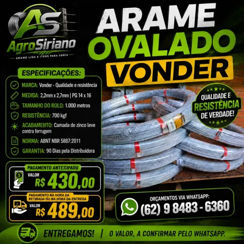 Arame Ovalado Vonder 14x16 - Rolo 1000m - Galvanizado