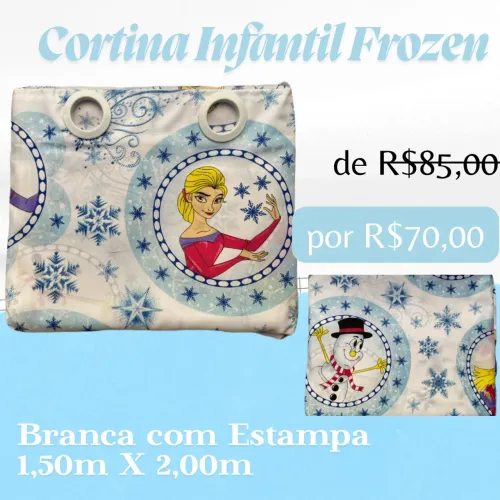 Cortina Infantil Frozen Disney Elsa e Olaf com Ilhós (Nova)