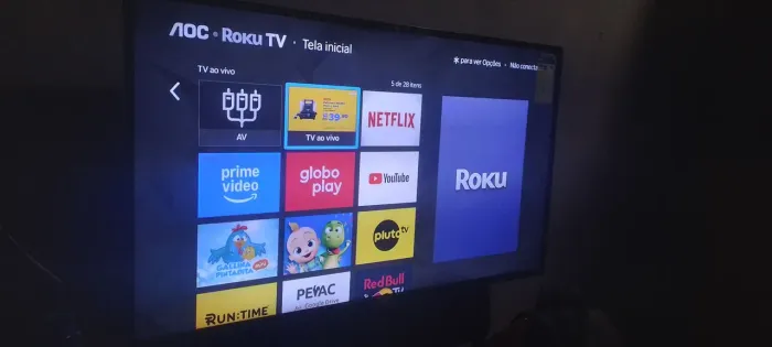 Tv roku smart 43p full HD wifi YouTube hdmi seminova com etiqueta de consumo kwh/mês,84 