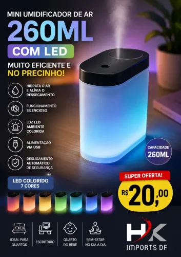 MINI UMIDIFICADOR 260ML MUITO EFICIENTE 