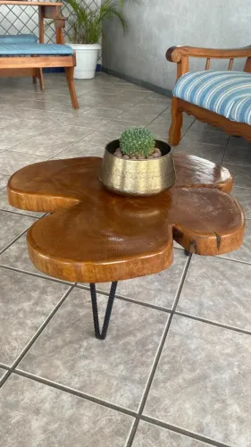 Mesa de centro em tora de madeira 
