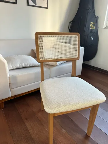 Cadeiras Estofadas com Tela Freijó/ Bege Hg conjunto 2 cadeiras