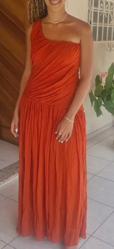 Vestido de Festa Longo Terracota Drapeado / Ideal para formaturas e casamentos