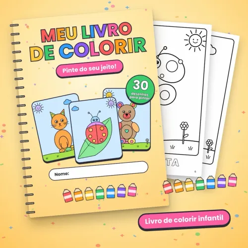 Livro de Colorir Infantil 30 Desenhos A4 Espiral Capa Colorida Animais Pintar