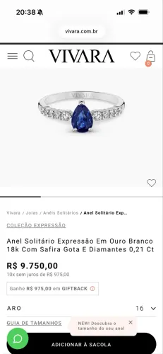Anel Solitário Expressão Em Ouro Branco 18k Com Safira Gota E Diamantes 0,21 Ct