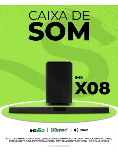 Caixa de Som Soundbar Caixa 100w X08 Sem Fio Com Controle