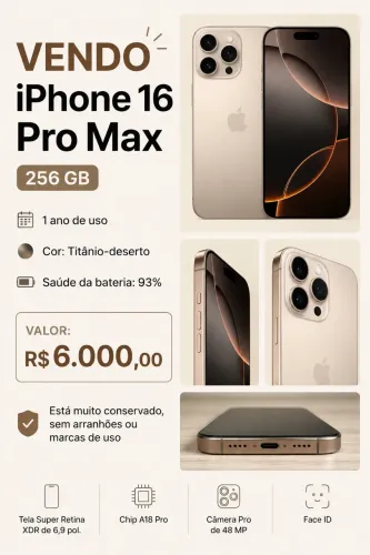 iPhone 16 Pro Max 256 GB - 1 ano de uso