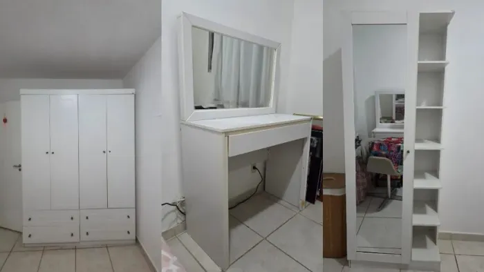 Jogo de Quarto Completo Branco - Guarda-Roupa 4P + Sapateira Espelhada + Penteadeira