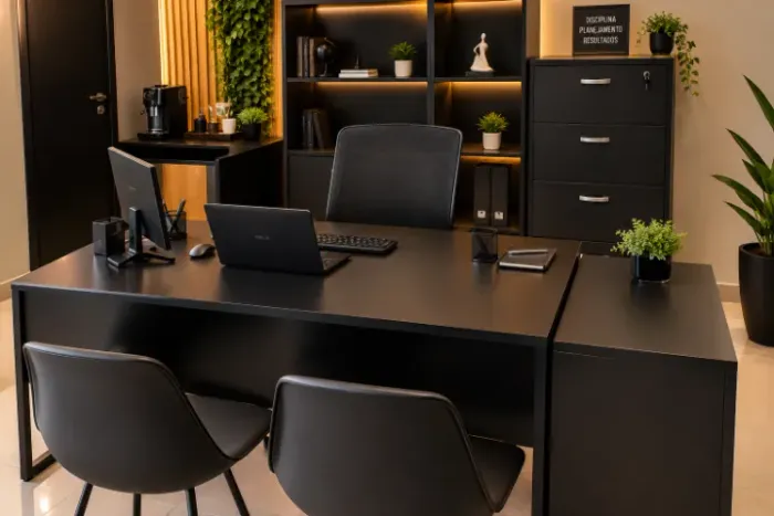 MESA EM L PARA ESCRITÓRIO ESTLO INDUSTRIAL
