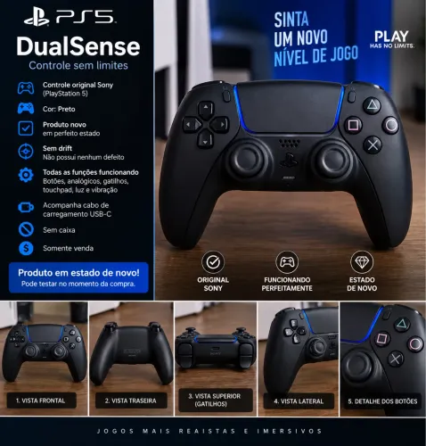 Vendo controle PS5 Dual Sense Preto - Perfeito Estado Sem DRIFT
