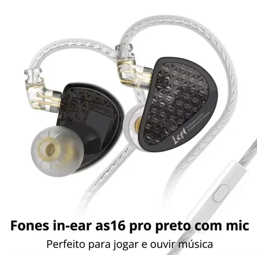 Kz As16 pro Fones de ouvido premium C/ Mic para ouvir música e jogar.