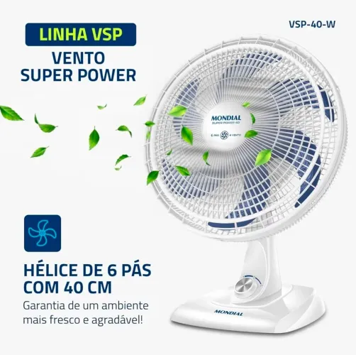 Ventilador de Mesa Mondial VSP-40-W Super Power 40CM Branco 110V *Novo, na caixa