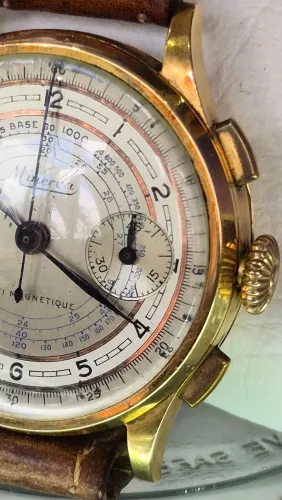 Relógio Cronógrafo Vintage Minerva Ref. 1327 - Ouro Maciço 18k - Calibre 13-20CHw