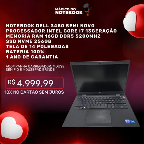 Notebook Dell core i7 13°gn 16gb Ddr5 5200mhz <br>CoRE I5 13 GERAÇÃO
