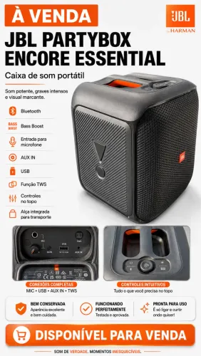 JBL PartyBox Encore Essential Bluetooth, Pouco Usada