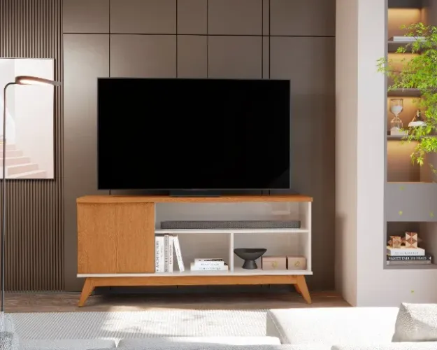Rack retrô ripado 1.36m para TV até 50'' ! Frete + montagem grátis.