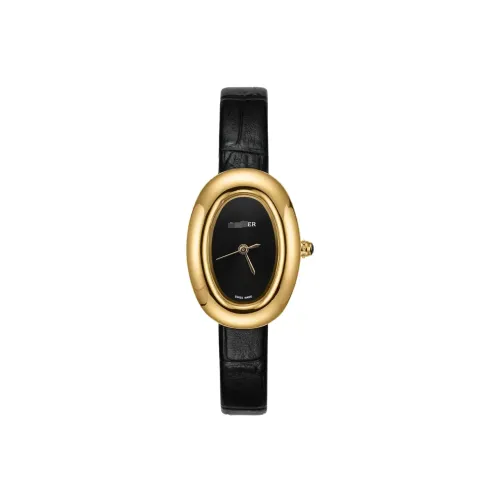Relogio oval noire pulseira de couro fundo preto