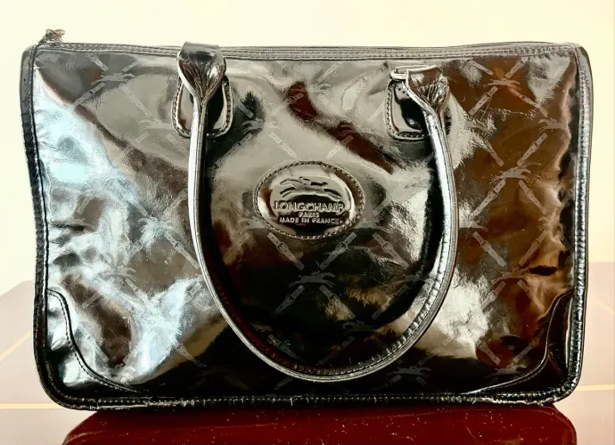 Bolsa Longchamp Preto Vinil Como Nova