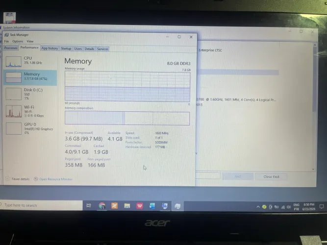 Notebook ACER aspire ES1-531 8GB RAM 