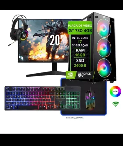 Pc gamer Completo i7  placa de video Geforce 4GB/Ssd 240GB/16GB/Fonte 500W/Wifi/Tela 21.5