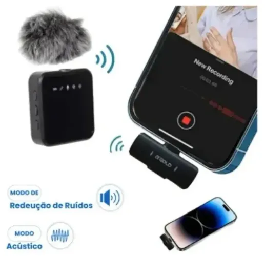 Microfone Lapela Sem Fio Duplo Tipo-c Gravação Influencer Preto