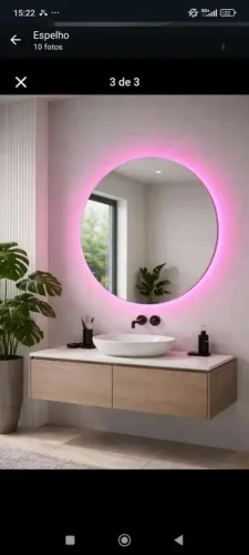 Espelho redondo com led neon rosa