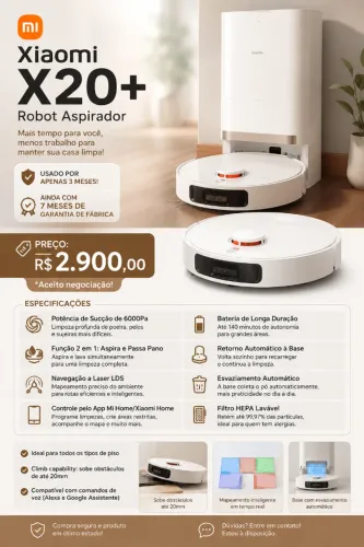 Robô Aspirador Xiaomi Robot Vacuum X20+ Plus Branco
