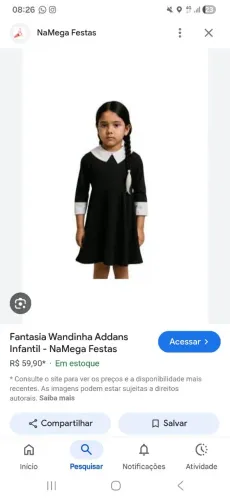 Fantasia da wandinha até 8 anos