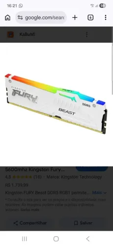 Memoria Kingston beast fury 6000mz cl 3032g(2x16)