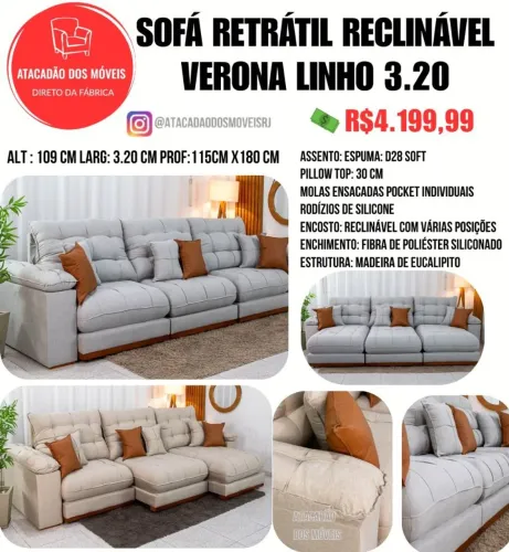 Sofá retrátil reclinável Verona 3.20