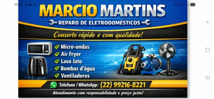 Conserto de eletrodomésticos em geral, aBombas d'água, Air fryer, ventilador, furadeira.