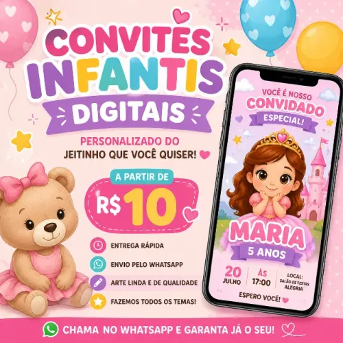 Convite digital personalizado infantil 