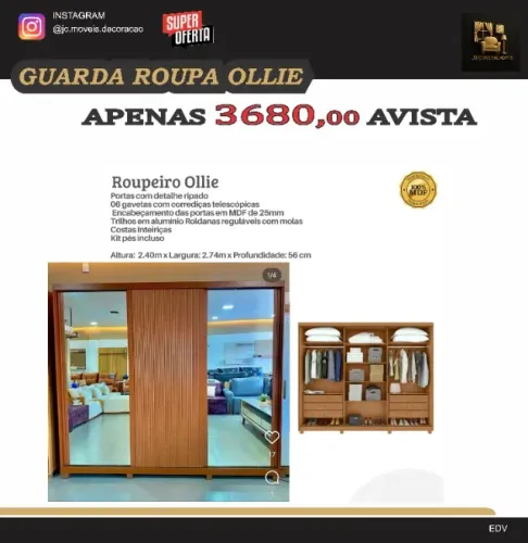 ROUPEIRO OLLIE DETALHE RIPADO NAS PORTAS MDF
