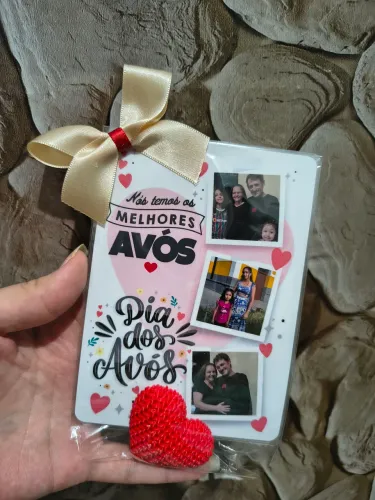 Presente Dia dos Avós Personalizado com Fotos + Coração 3D