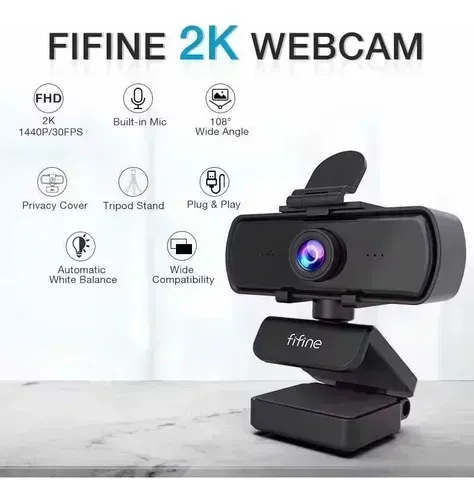 Webcam Fifine K420 2K (1440p) 30fps c/ Microfone e Tripé