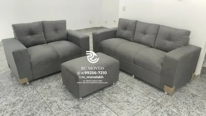 Sofá 2 e tres lugares com Puff Material suede D33 Confortável Direto da Fábrica