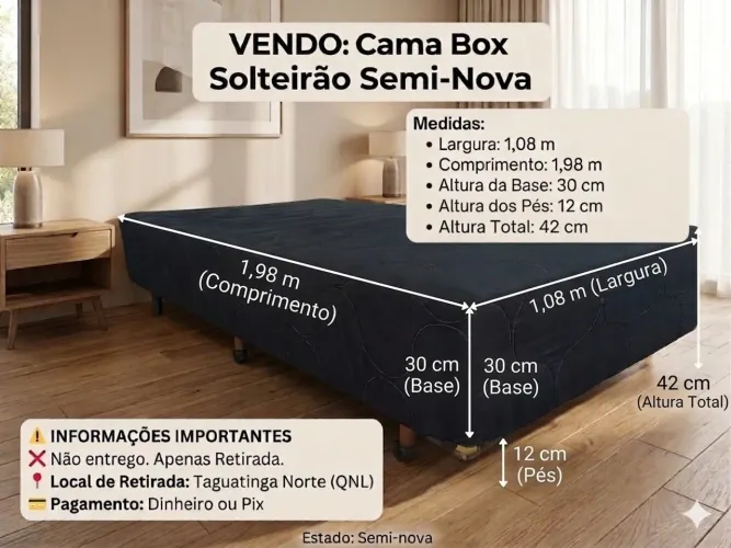 VENDE-SE: Cama Box Solteirão Semi-Nova leia o anúncio somente base não tem colchão 