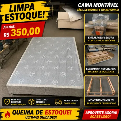 Cama Box Estrutura Montavel 138x188x26 Emma QUEIMA DE ESTOQUE