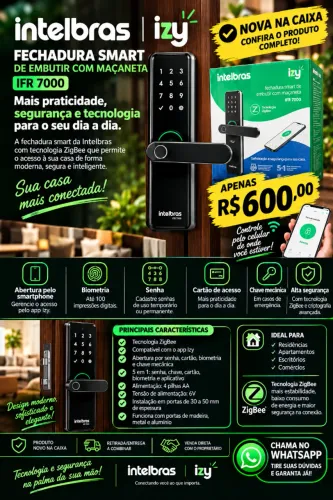 Fechadura Smart Intelbras de embutir com maçaneta IFR7000