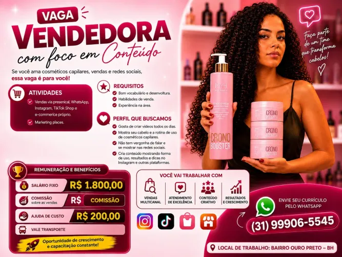Vaga Vendedora Presencial e On Line
