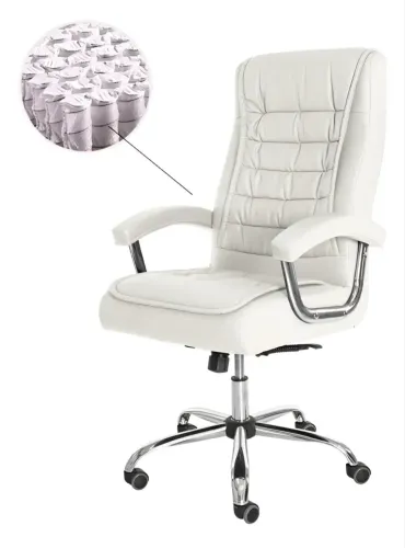 Cadeira Para Escritório Presidente Com Mola Ensacada Estofada Em Corino Design Branco