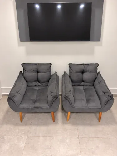 Kit 2 Poltronas Decorativas Cinza em Veludo