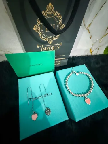 Conjunto tiffany coração rosa