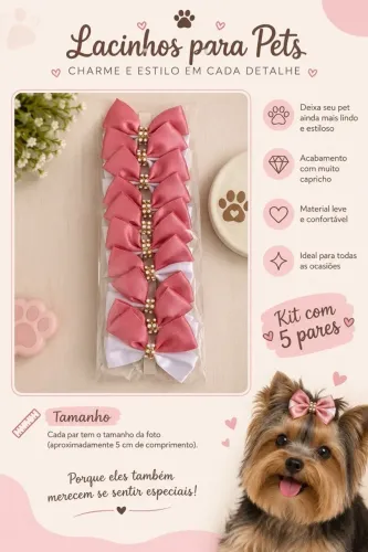 KIT COM 5 PARES DE LACINHOS PARA PETS