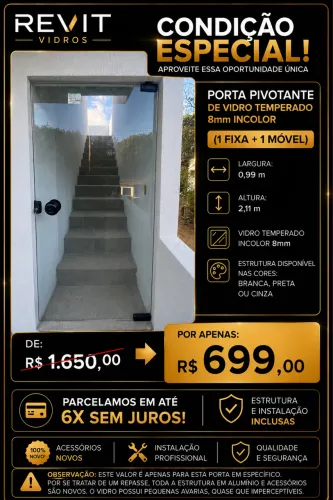 Porta de vidro 99x211 pivotante